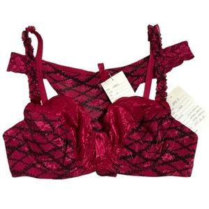 Red and black lace bra set: bra size 34B and underwear size small